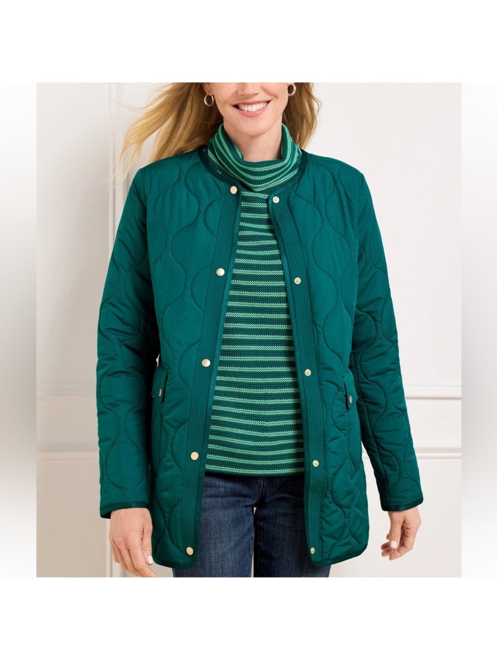 NWOT Medium Talbots Quilted Collarless Women's Jacket Cottagecore Chore Coat